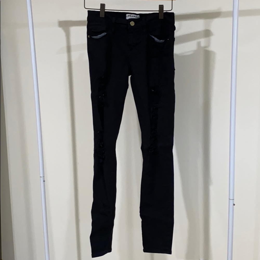 Frame Denim Ripped Black Skinny Jeans